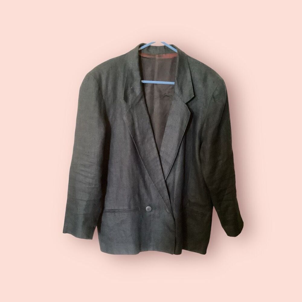 Vintage Black Lolita Chemineau Linen Blazer Jacket 12